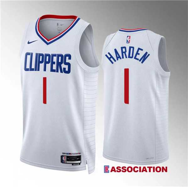 Men%27s Los Angeles Clippers #1 James Harden White Association Edition Stitched Jersey Dzhi